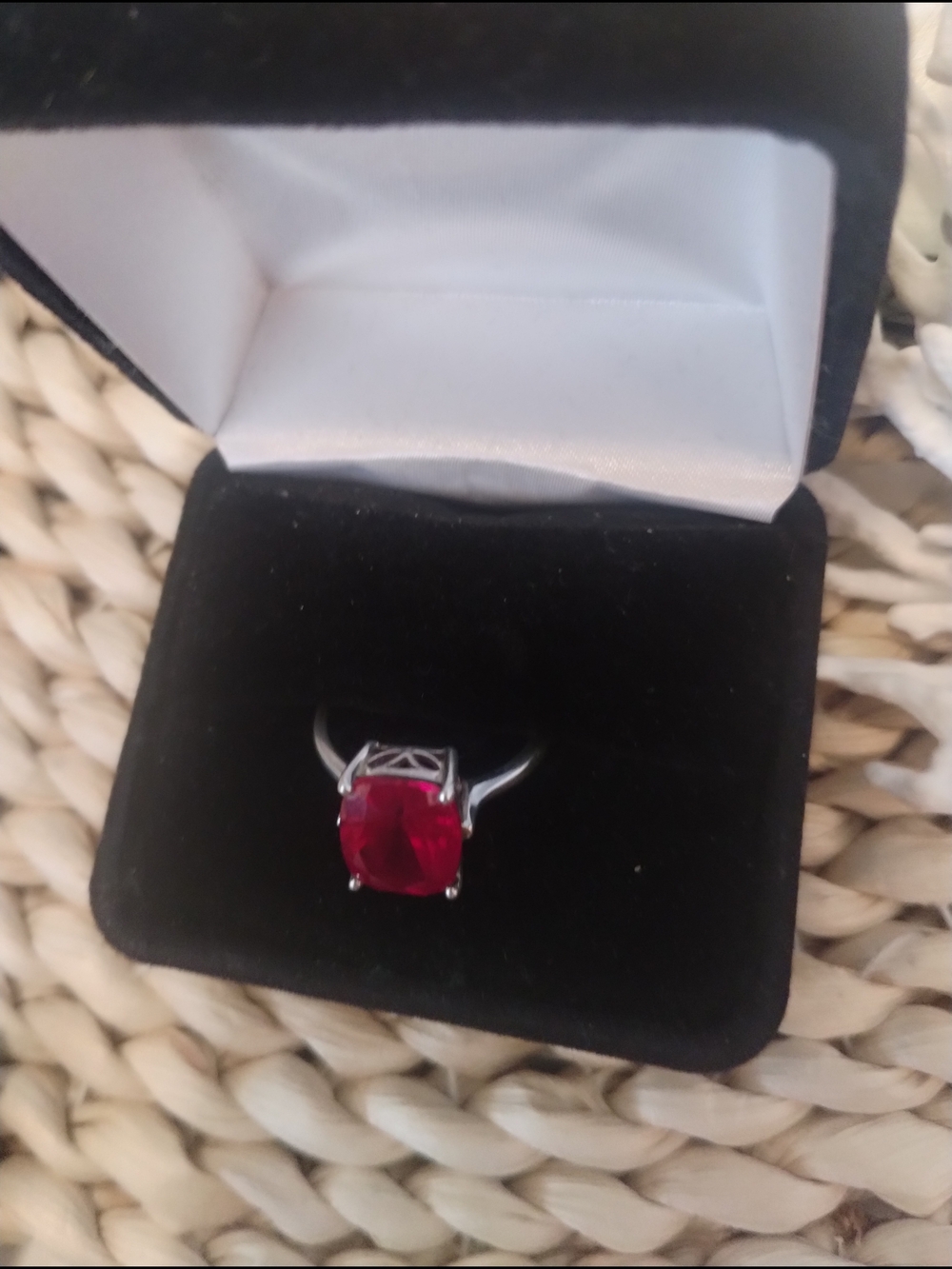 Sterling Silver .925 Red Cushion-Cut Ring